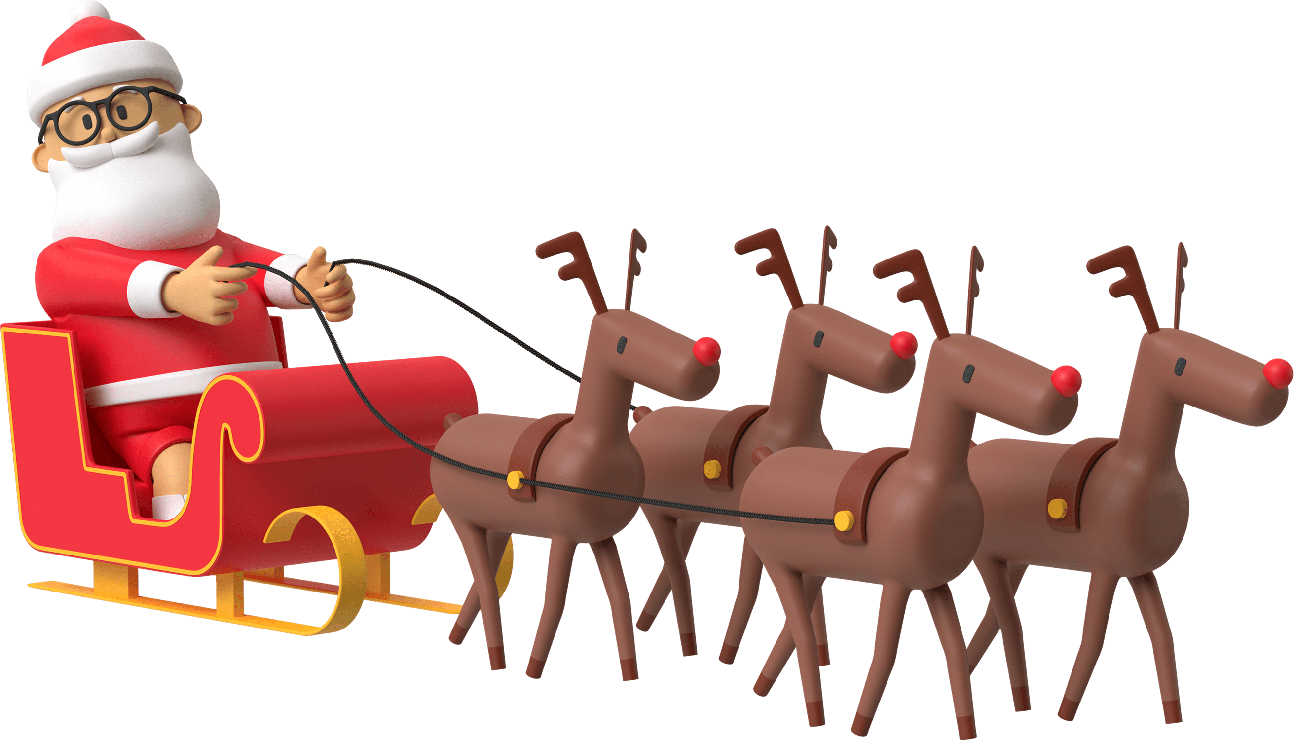 Santa riding a sled with reindeers